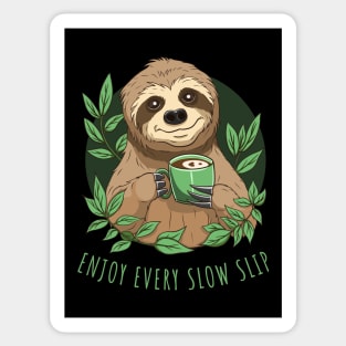 Enjoy Life, Cute Sloth With Coffee Sticker